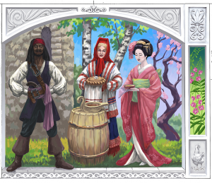 Правая часть триптиха. Пиратско-карибский, русский и японский персонажи